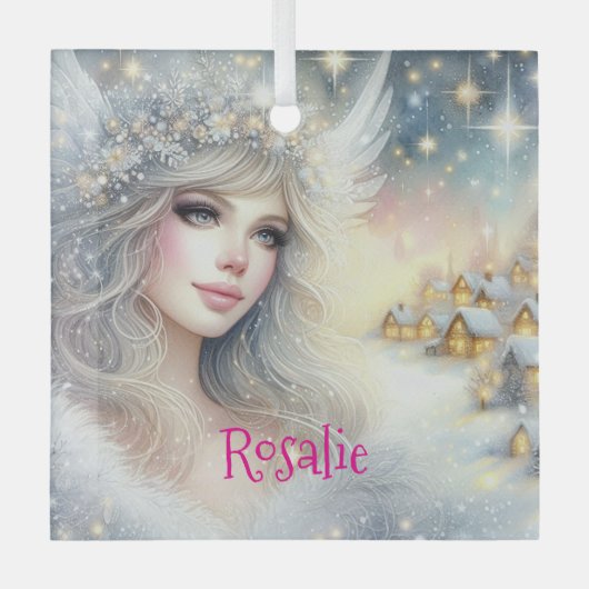 Feestelijke witte waterverf etherische vorst sneeu glas ornament (Voorkant)