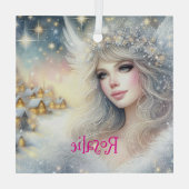 Feestelijke witte waterverf etherische vorst sneeu glas ornament (Achterkant)