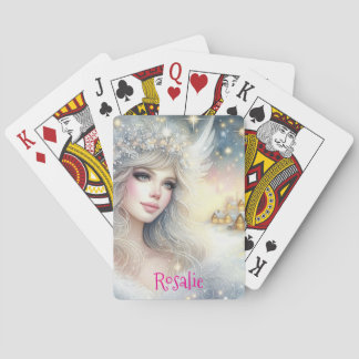 Feestelijke witte waterverf etherische vorst sneeu pokerkaarten