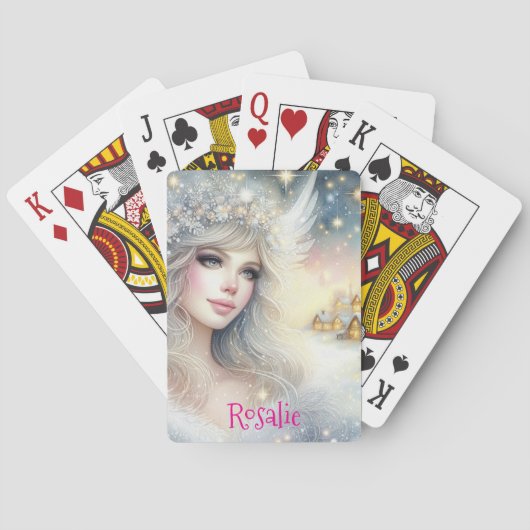 Feestelijke witte waterverf etherische vorst sneeu pokerkaarten (Achterkant)