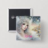 Feestelijke witte waterverf etherische vorst sneeu vierkante button 5,1 cm (Voorkant /achterkant)