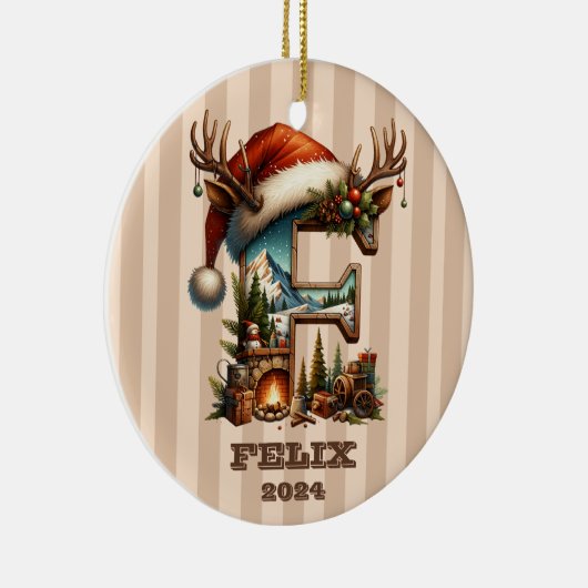 Feestelijke Woodland Letter F winterscène Keramisch Ornament (Rechts)