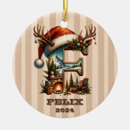 Feestelijke Woodland Letter F winterscène Keramisch Ornament