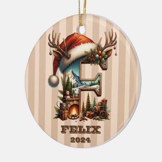 Feestelijke Woodland Letter F winterscène Keramisch Ornament (Links)