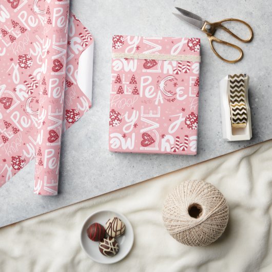 Feestelijke woorden roze & rood inpakpapier (Crafts)
