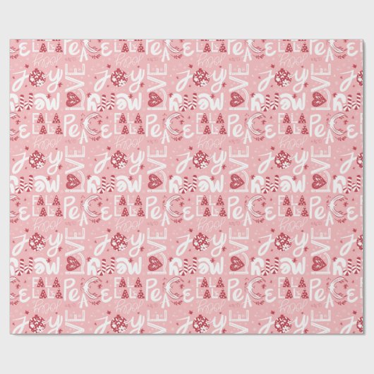 Feestelijke woorden roze & rood inpakpapier (Vlak)