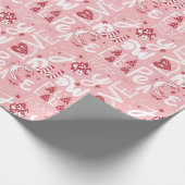 Feestelijke woorden roze & rood inpakpapier (Hoek)