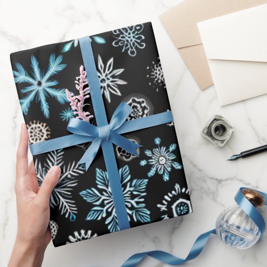 Feestelijke Wrap Wonderland 'Blauwe Sneeuwvlokken Cadeaupapier (Geschenken)
