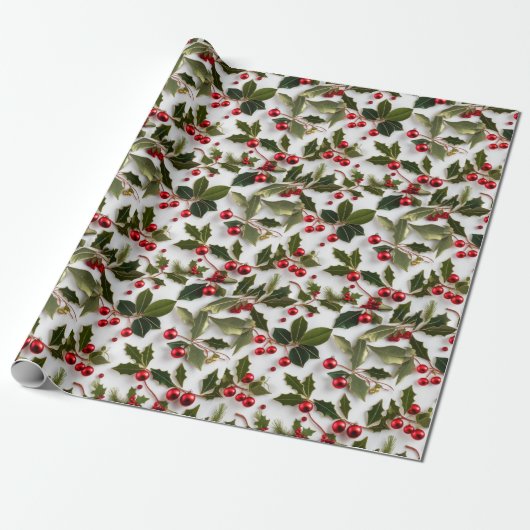 Feestelijke Wrap Wonderland 'Holly Berries' Wrappi Cadeaupapier (Uitgerold)