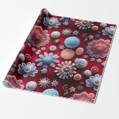 Feestelijke Wrap Wonderland 'Rode en Blauwe Sneeuw Cadeaupapier (Uitgerold)
