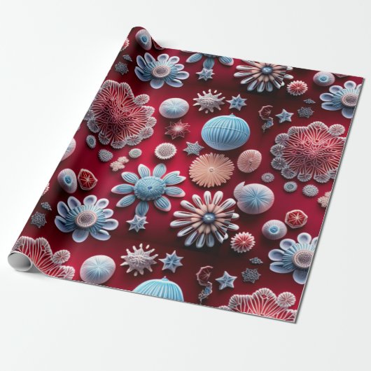 Feestelijke Wrap Wonderland 'Rode en Blauwe Sneeuw Cadeaupapier (Uitgerold)