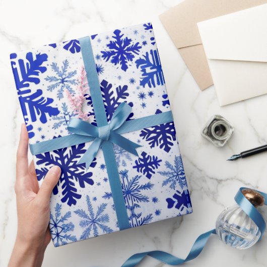 Feestelijke Wrap Wonderland 'Royal Blue Sneeuwvlok Cadeaupapier (Geschenken)
