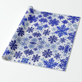 Feestelijke Wrap Wonderland 'Royal Blue Sneeuwvlok Cadeaupapier (Uitgerold)