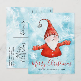 Feestelijke Xmas Blauw Rood Schattige Gnoom Vrolij Feestdagenkaart