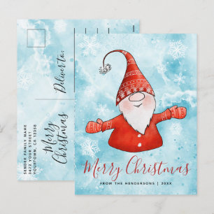 Feestelijke Xmas Blauw Rood Schattige Gnoom Vrolij Feestdagenkaart