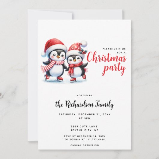 Feestelijke Xmas Schattigee schaatspinguïns Kerst Kaart (Voorkant)