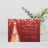 Feestelijke Xmas Tree Gold Red Wedding Details Kaa Informatiekaartje (Staand voorkant)