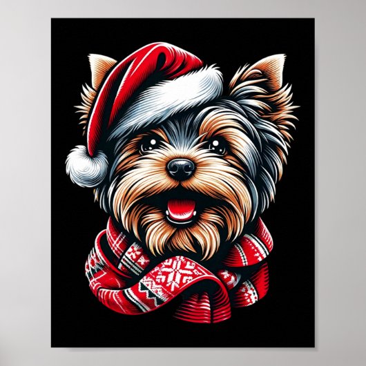 Feestelijke Yorkshire Terriër in Santa Gear Poster (Voorkant)