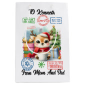 Feestelijke zak met vrolijke kerst medium cadeauzakje (Voorkant)