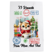 Feestelijke zak met vrolijke kerst medium cadeauzakje (Achterkant)