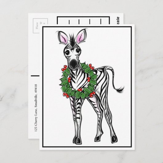 feestelijke Zebra | rode groene borstkreep Briefkaart (Voorkant / Achterkant)