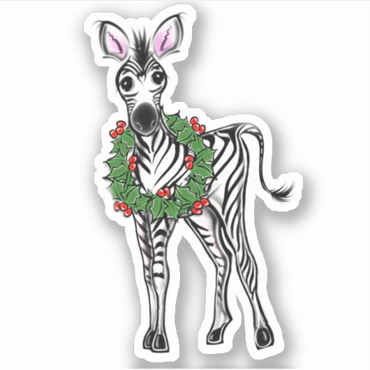 feestelijke Zebra | rode groene borstkreep Sticker (Voorkant)