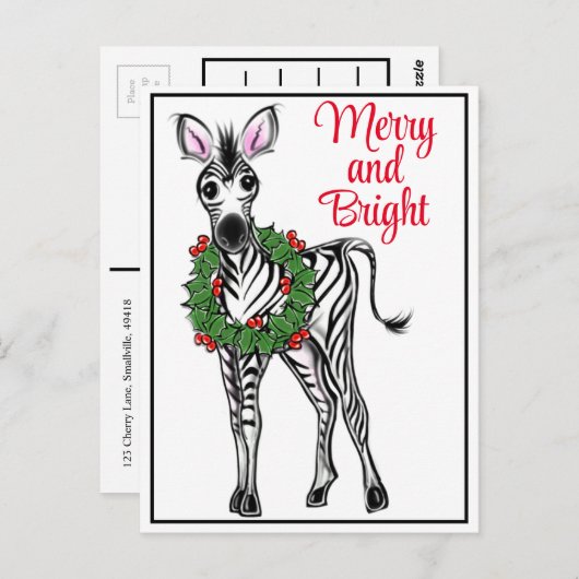feestelijke Zebra | rode groene kerstbomen met kru Briefkaart (Voorkant / Achterkant)