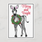 feestelijke Zebra | rode groene kerstbomen met kru Briefkaart (Voorkant)