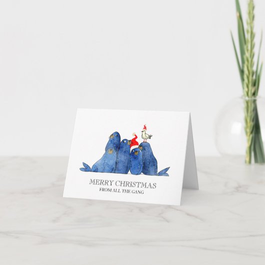 Feestelijke Zee Leeuwen Waterverf Feestdagen Kaart (Voorkant)