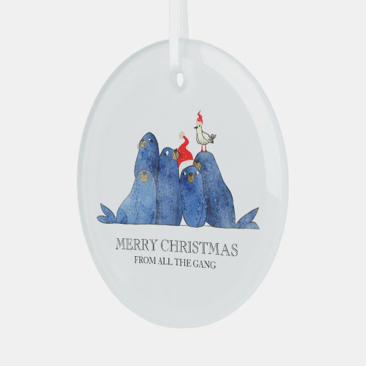 Feestelijke Zee Leeuwen Waterverf Ornament (Voorkant links)