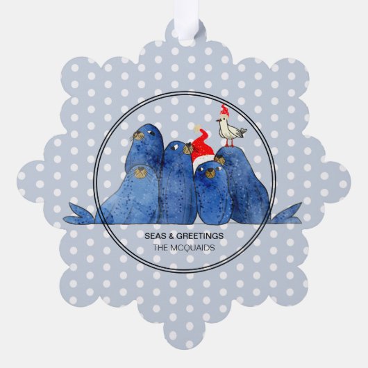 Feestelijke Zee Leeuwen Waterverf Papier Ornament  (Achterkant)