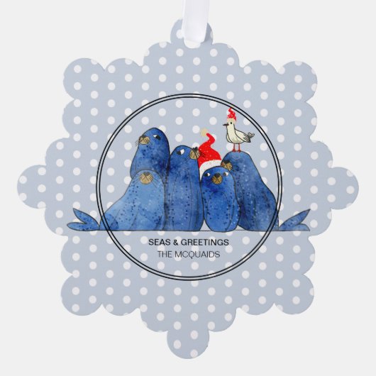 Feestelijke Zee Leeuwen Waterverf Papier Ornament  (Voorkant)