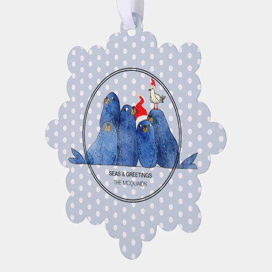 Feestelijke Zee Leeuwen Waterverf Papier Ornament  (Links)