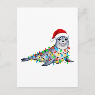 Feestelijke zeehond bedekt met kerstlichtjes feestdagenkaart