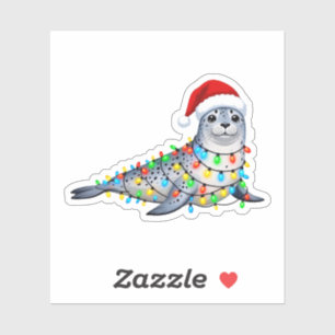 Feestelijke zeehond bedekt met kerstlichtjes sticker