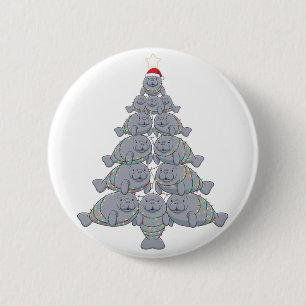 Feestelijke Zeekoe Kerstboom met Magische Oceaan Ronde Button 5,7 Cm