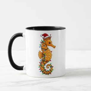 Feestelijke Zeepaardje met een Kerstmanhoed voor e Mok