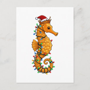Feestelijke Zeepaardje met een Kerstmanhoed voor e Uitnodiging Briefkaart