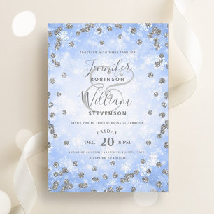 Feestelijke Zilveren Blauwe Glitter Winterbruiloft Kaart