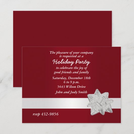 Feestelijke Zilveren Boog Kerstfeest Uitnodiging (Voorkant / Achterkant)