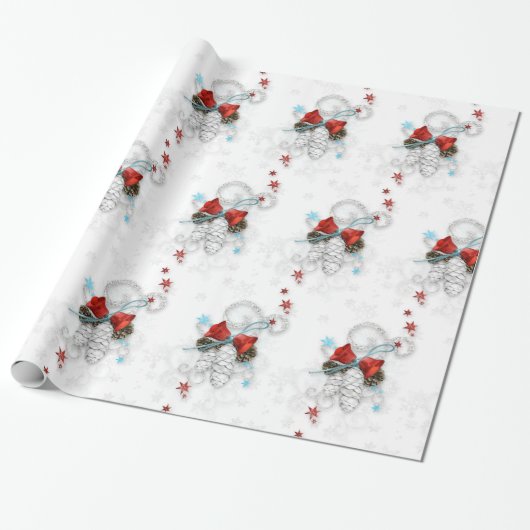 Feestelijke zilveren kegels cadeaupapier (Uitgerold)