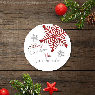 Feestelijke Zilveren Rode Vrolijke Kerstmis Sneeuw Ronde Sticker