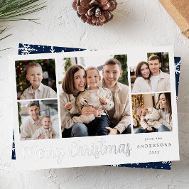 Feestelijke Zilveren Schrift 5 Foto Collage Folie Feestdagenkaart