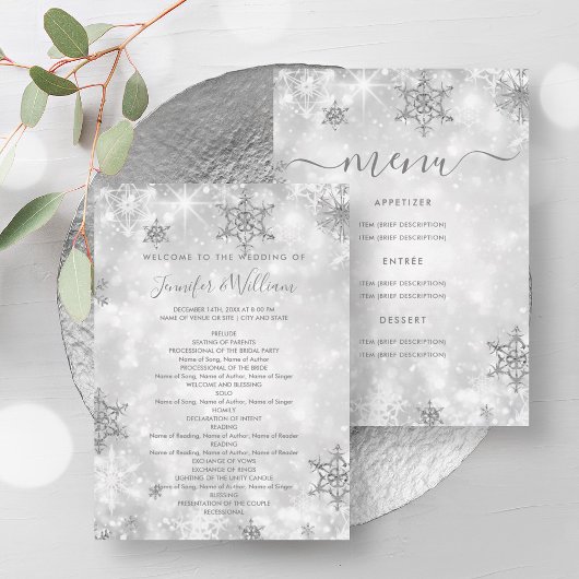 Feestelijke Zilveren Winter Wedding Menu Programma
