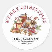 Feestelijke Zoete Traktaties Kerst Retouradres Ronde Sticker (Voorkant)