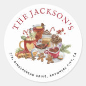 Feestelijke Zoete Traktaties Kerst Retouradres Ronde Sticker (Voorkant)