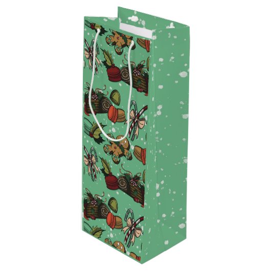 Feestelijke Zoetigheden- Mint (Kleur) Wijn Cadeautas (Voorkant Gekanteld)