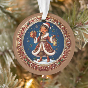 Feestelijke Zuid-Aziatische Kerstman-meisje Kersto Ornament
