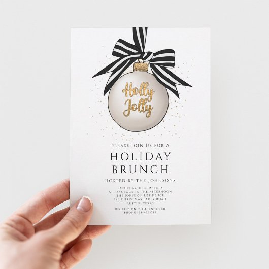 Feestelijke zwart-wit gouden vakantie brunch kaart