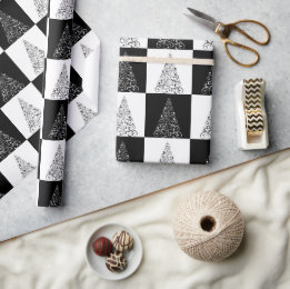 Feestelijke Zwarte en Witte Kerstboom Cadeau Cadeaupapier